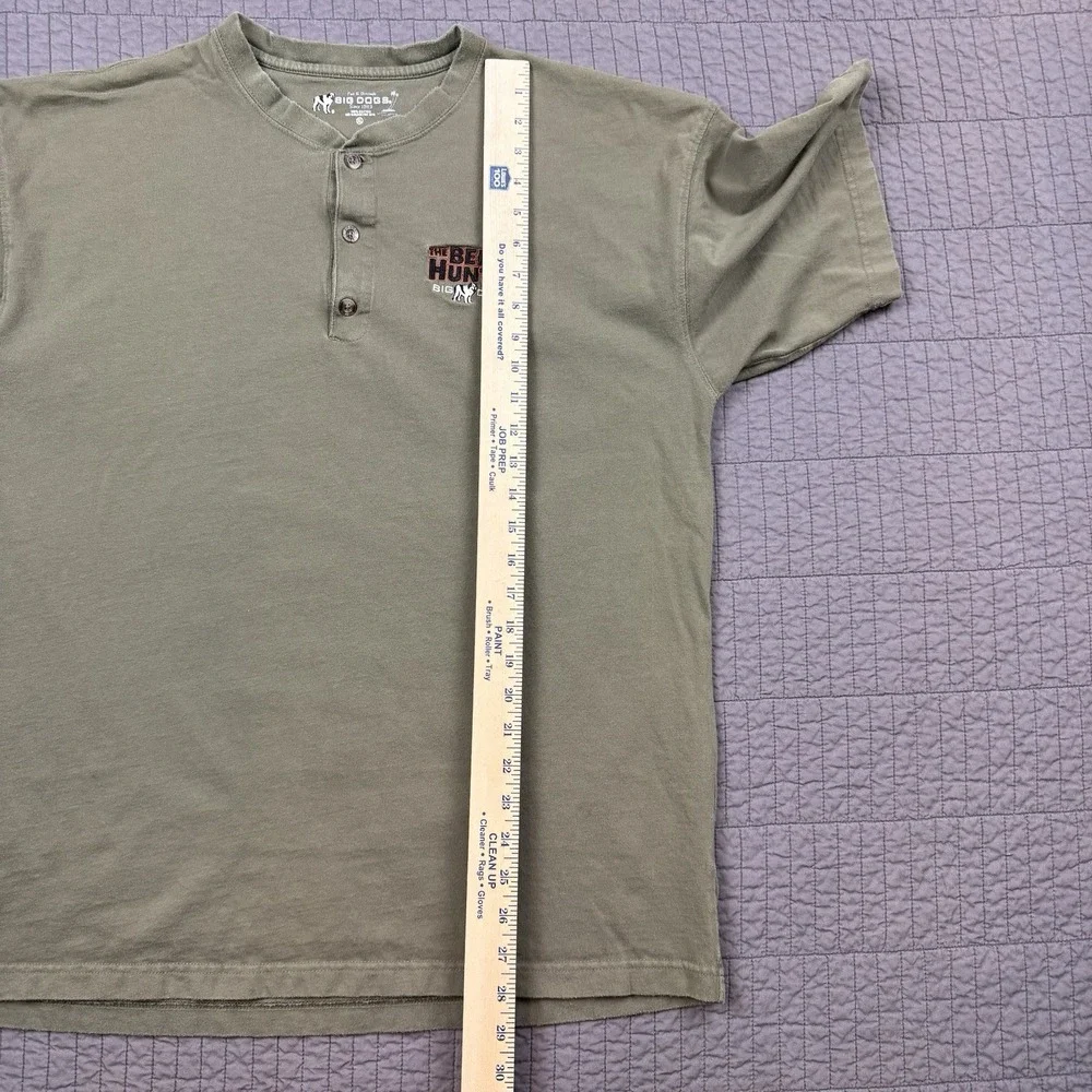 Y2K Big Dogs T Shirt Men XL Green‎ Henley The Beer Hunter Embroidered Logo - Picture 8 of 9
